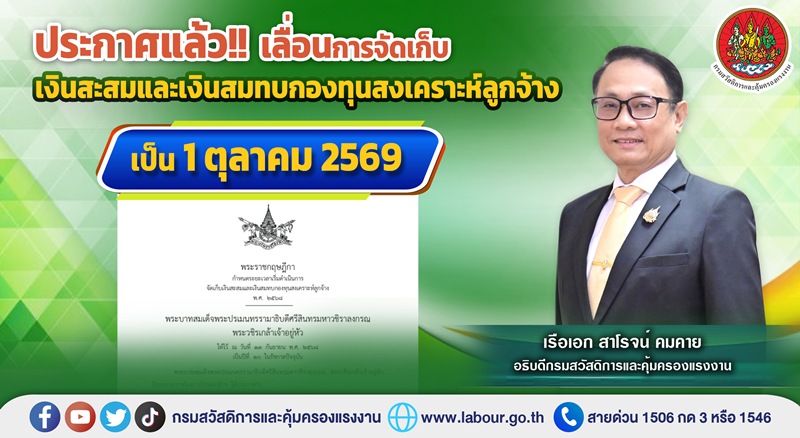 ประกาศแล้ว!-เลื่อนการจัดเก็บเงินสะสมและเงินสมทบกองทุนสงเคราะห์ลูกจ้าง