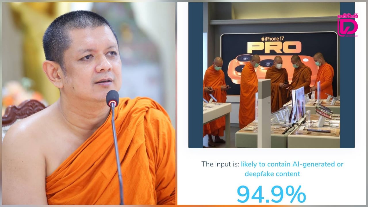 ตรวจสอบให้แล้ว!-‘เจ้าคุณธีรวิทย์’-ชี้-‘ภาพพระสงฆ์ซื้อไอโฟน-17’-สร้างด้วยเอไอถึง-94.9%-|-เดลินิวส์