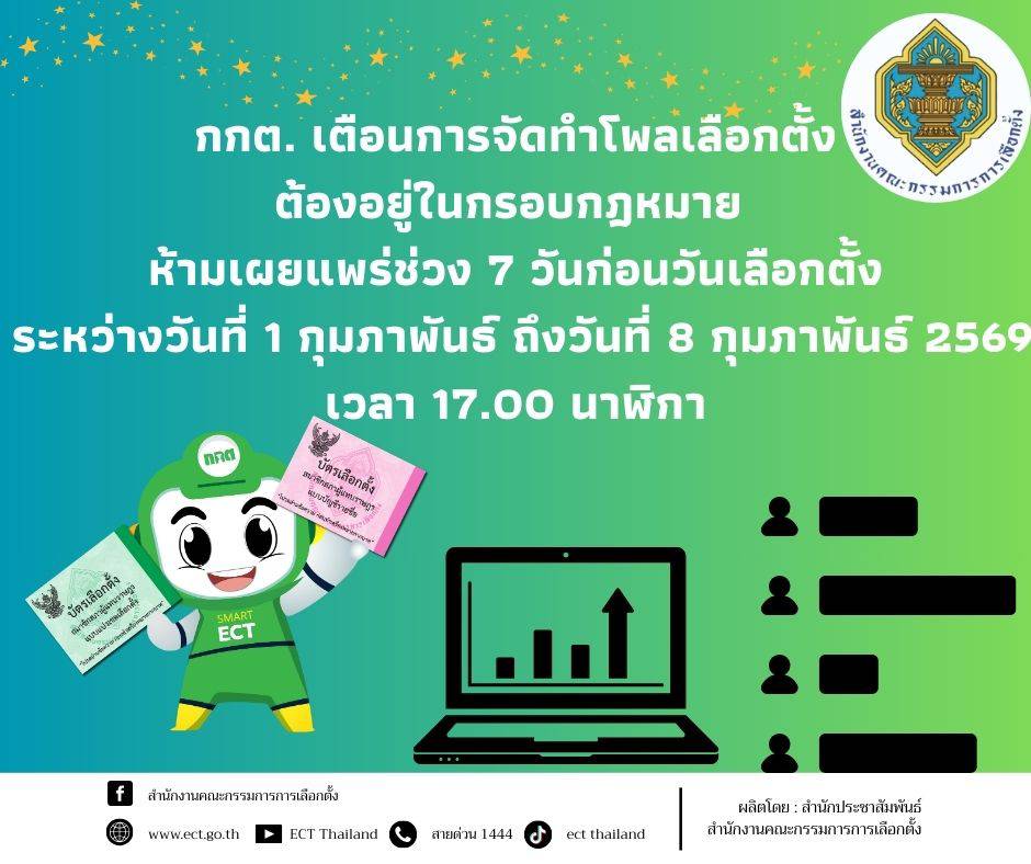 เลือกตั้ง’69:กกตเตือนห้ามเผยแพร่โพลเลือกตั้งช่วง-7-วันก่อนเลือกตั้ง-1-8-กพ-ก่อนเวลา-1700-น.-:-อินโฟเควสท์