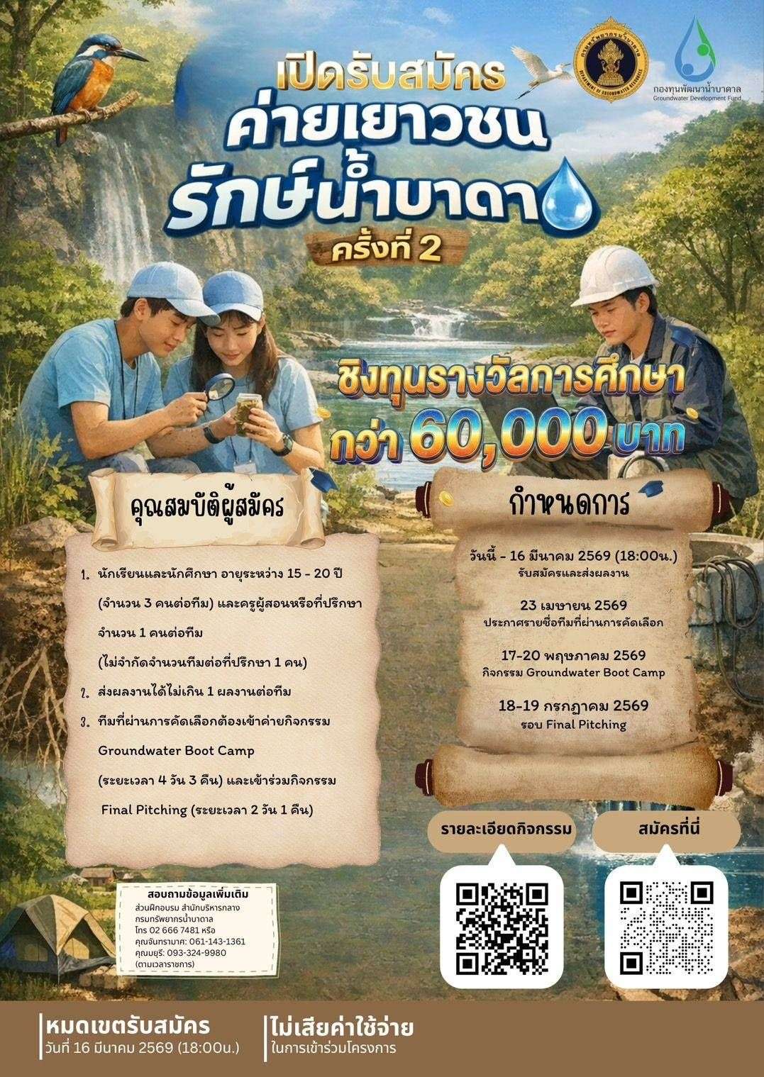 กรมน้ำบาดาล-ชวนชาว-gen-z-ร่วมค่ายเยาวชนรักษ์น้ำบาดาล-ปี-2-ชิงทุนการศึกษารวมมูลค่ากว่า-60,000-บาท