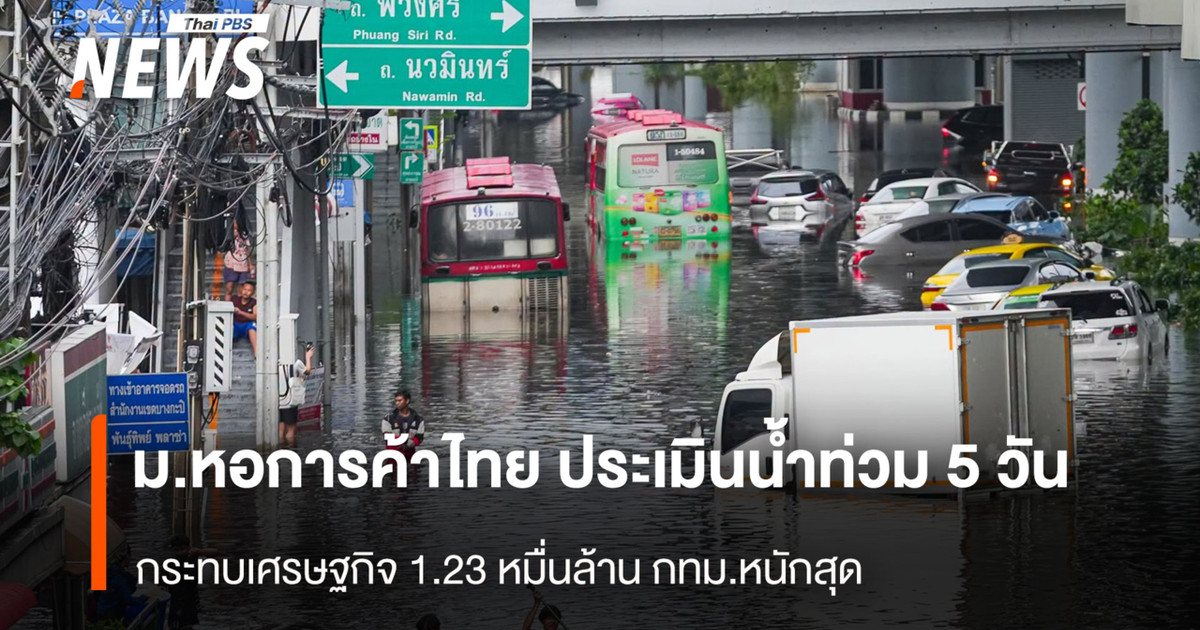 ม.หอการค้าไทย ประเมินน้ำท่วม 5 วัน กระทบเศรษฐกิจ 1.23 หมื่นล้าน กทม.หนักสุด