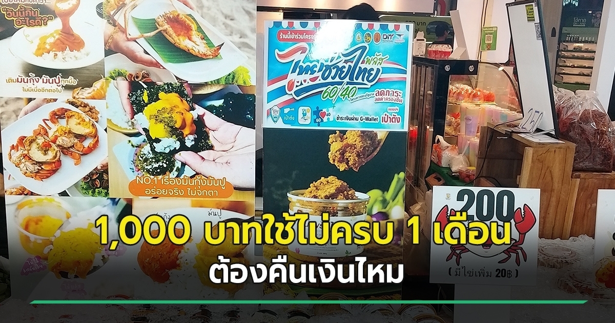 ไทยช่วยไทยพลัส จะต้องคืนเงินไหม ถ้าใช้ไม่ครบ หลัง 31 ต.ค. ครบ 1 เดือนพอดี
